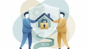 Современная иллюстрация для статьи о брачном договоре и защите имущества при разводе.