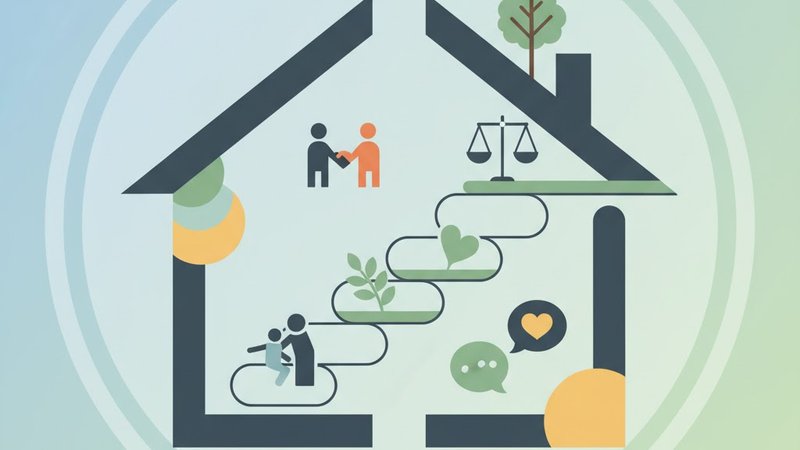 Современная иллюстрация о мирном разводе, семейном праве и соглашении без конфликтов.